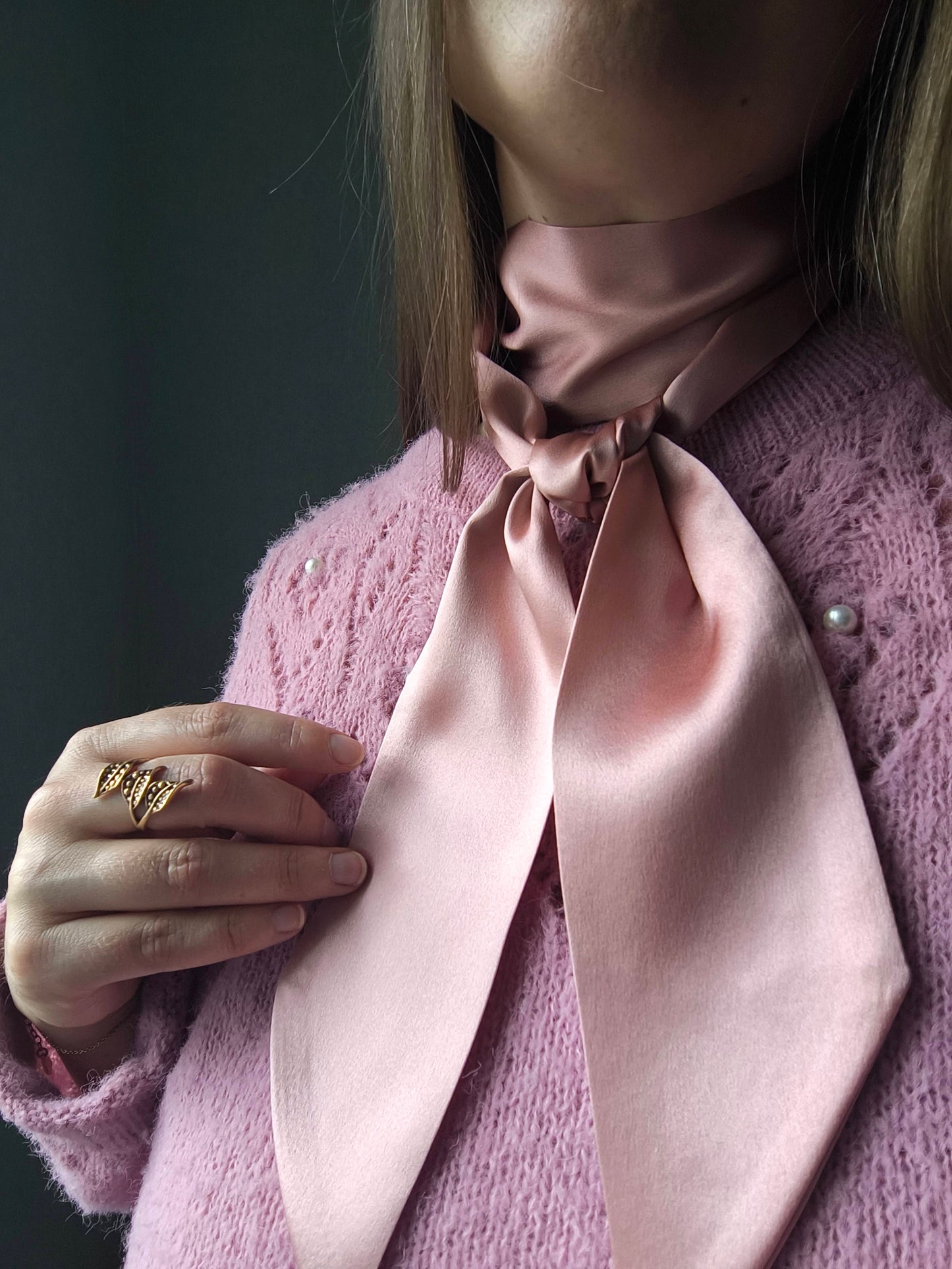 Silk Ribbon/ Neck and Hair Scarf 140 cm,  Rose Pink