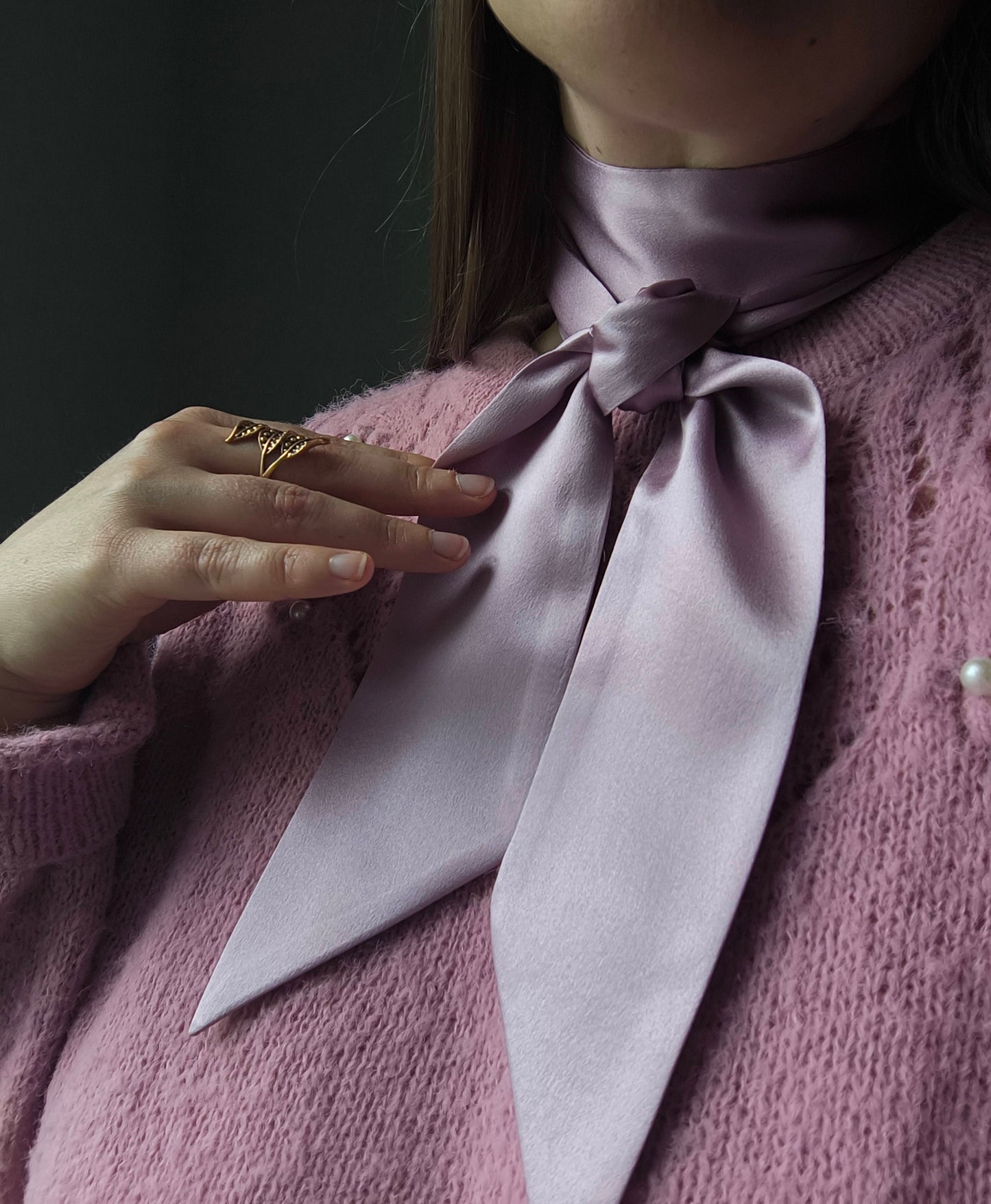 Silk Ribbon/ Neck and Hair Scarf 140 cm, Lavender
