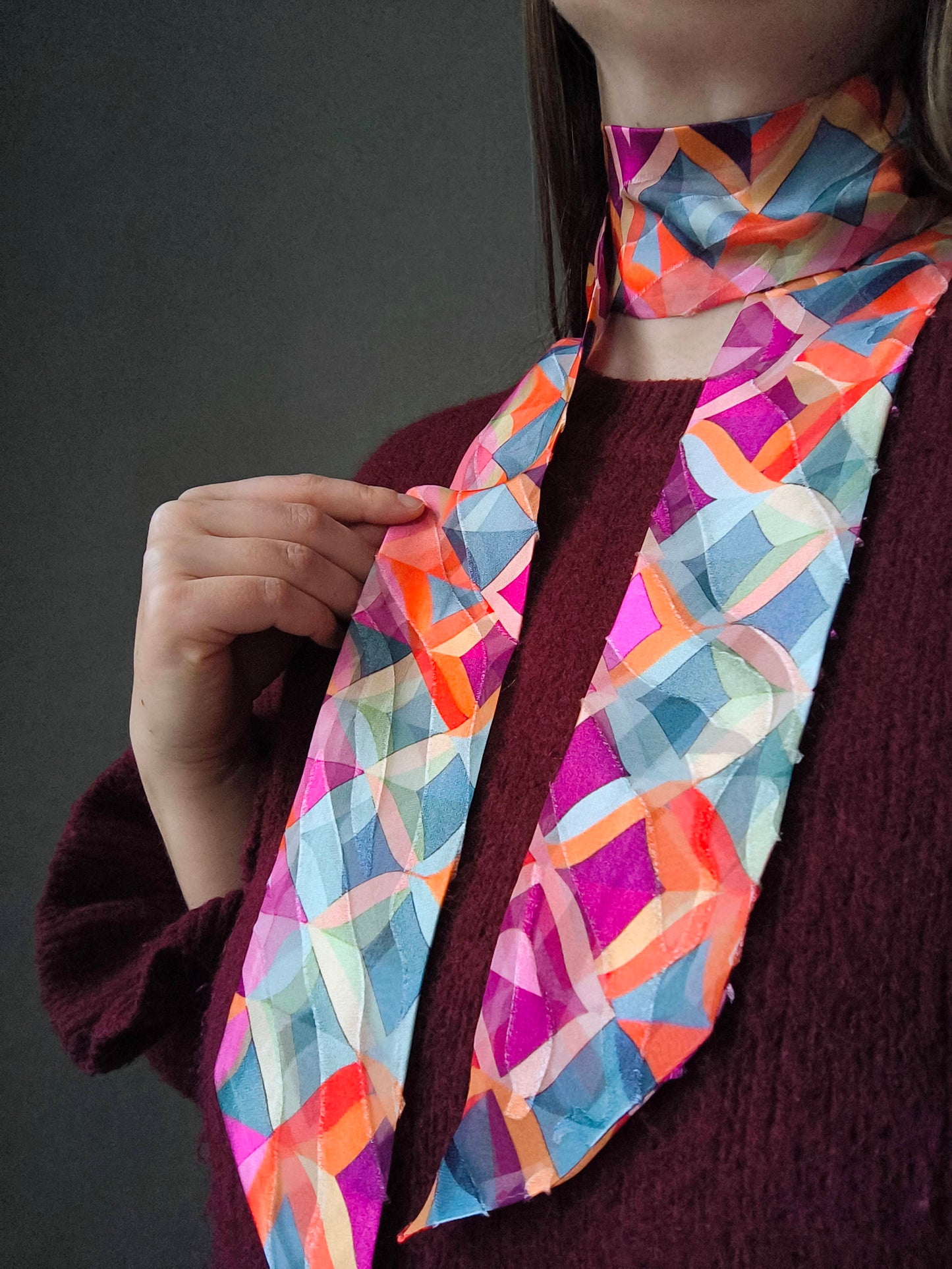 Silk Devore Skinny Scarf, Long "Kelly"