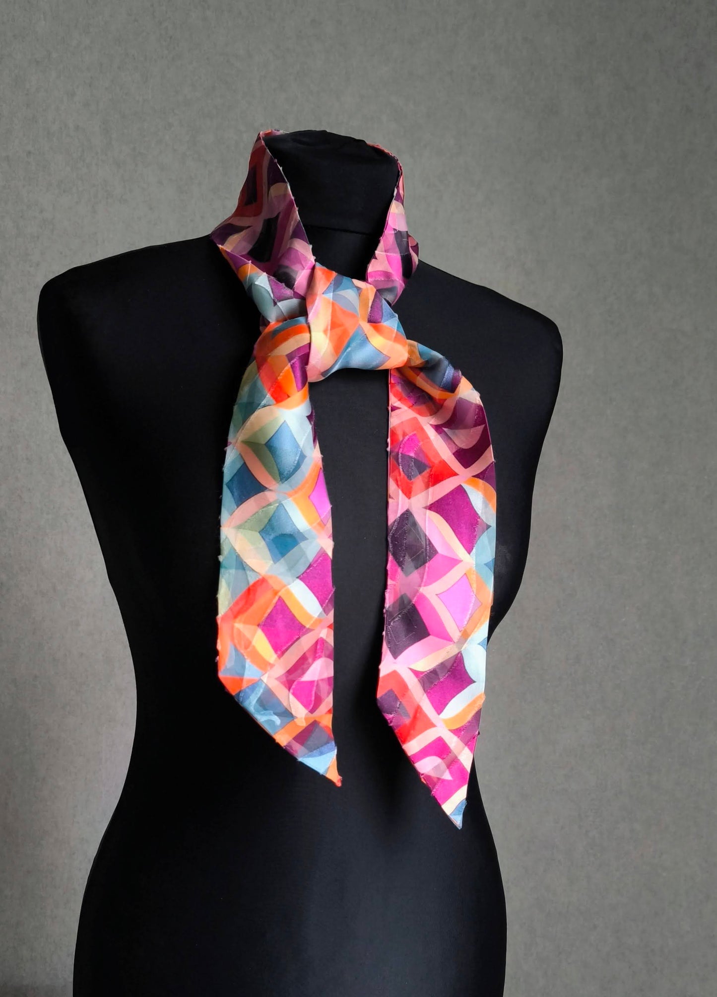 Silk Devore Skinny Scarf, Long "Kelly"