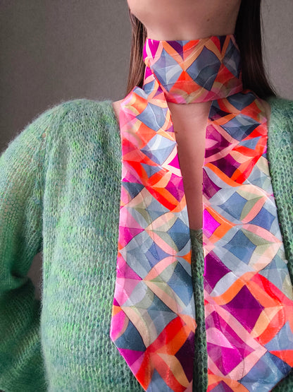 Silk Devore Skinny Scarf, Long "Kelly"