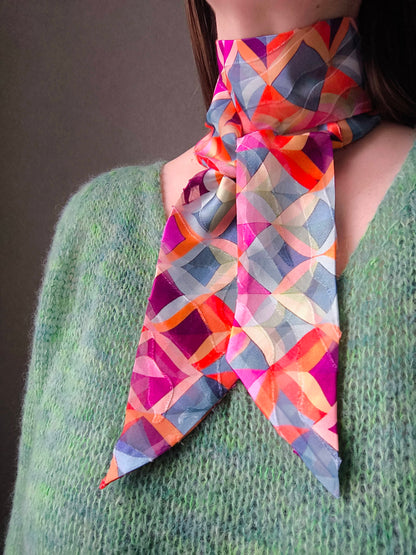 Silk Devore Skinny Scarf, Long "Kelly"