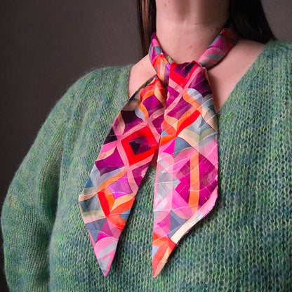 Silk Devore Skinny Scarf, Short "Kelly"