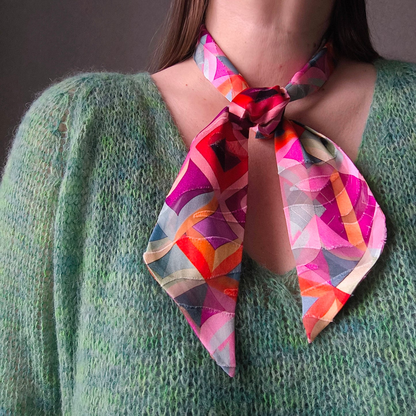 Silk Devore Skinny Scarf, Short "Kelly"