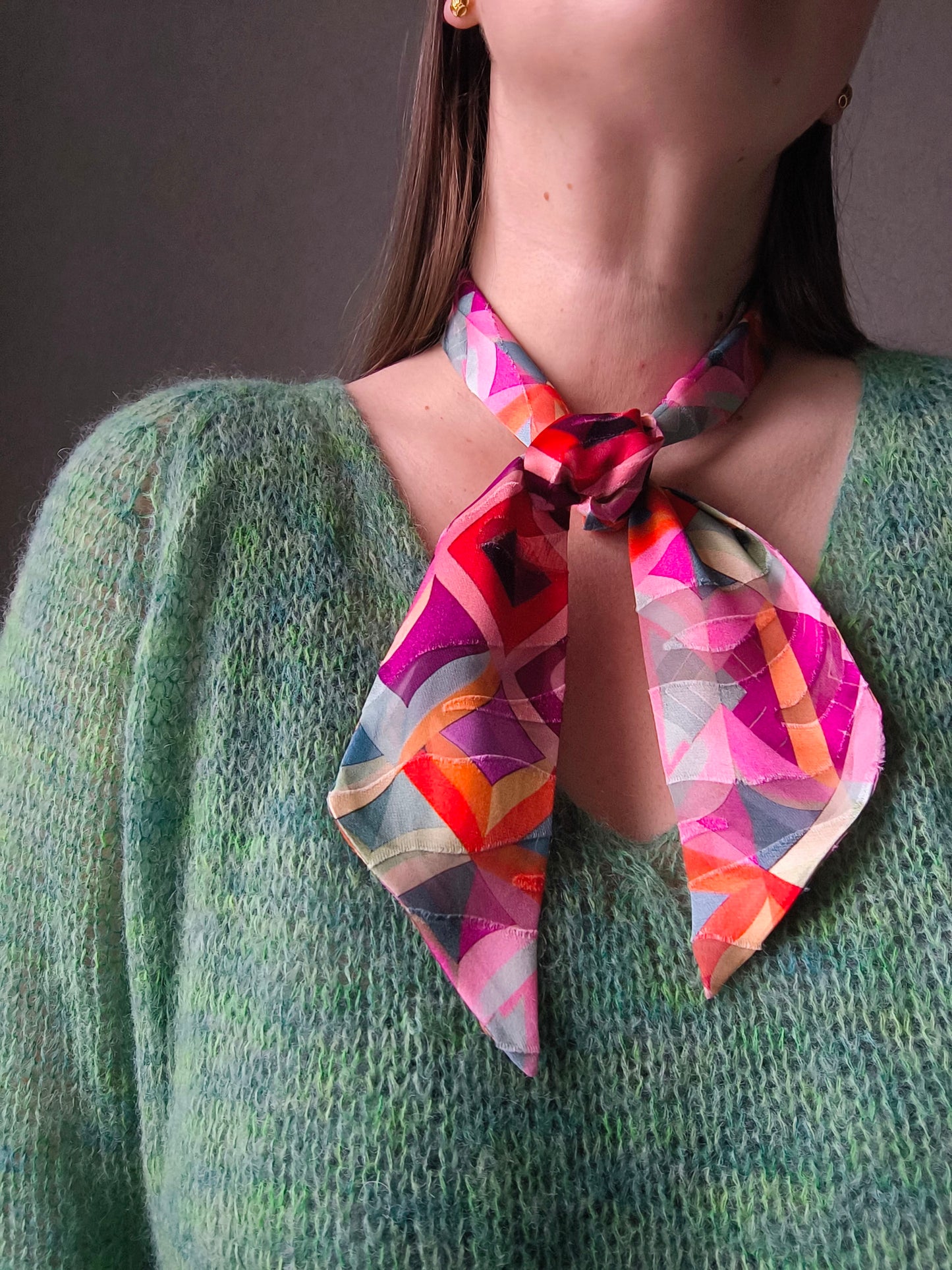 Silk Devore Skinny Scarf, Short "Kelly"