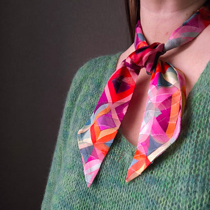 Silk Devore Skinny Scarf, Short "Kelly"