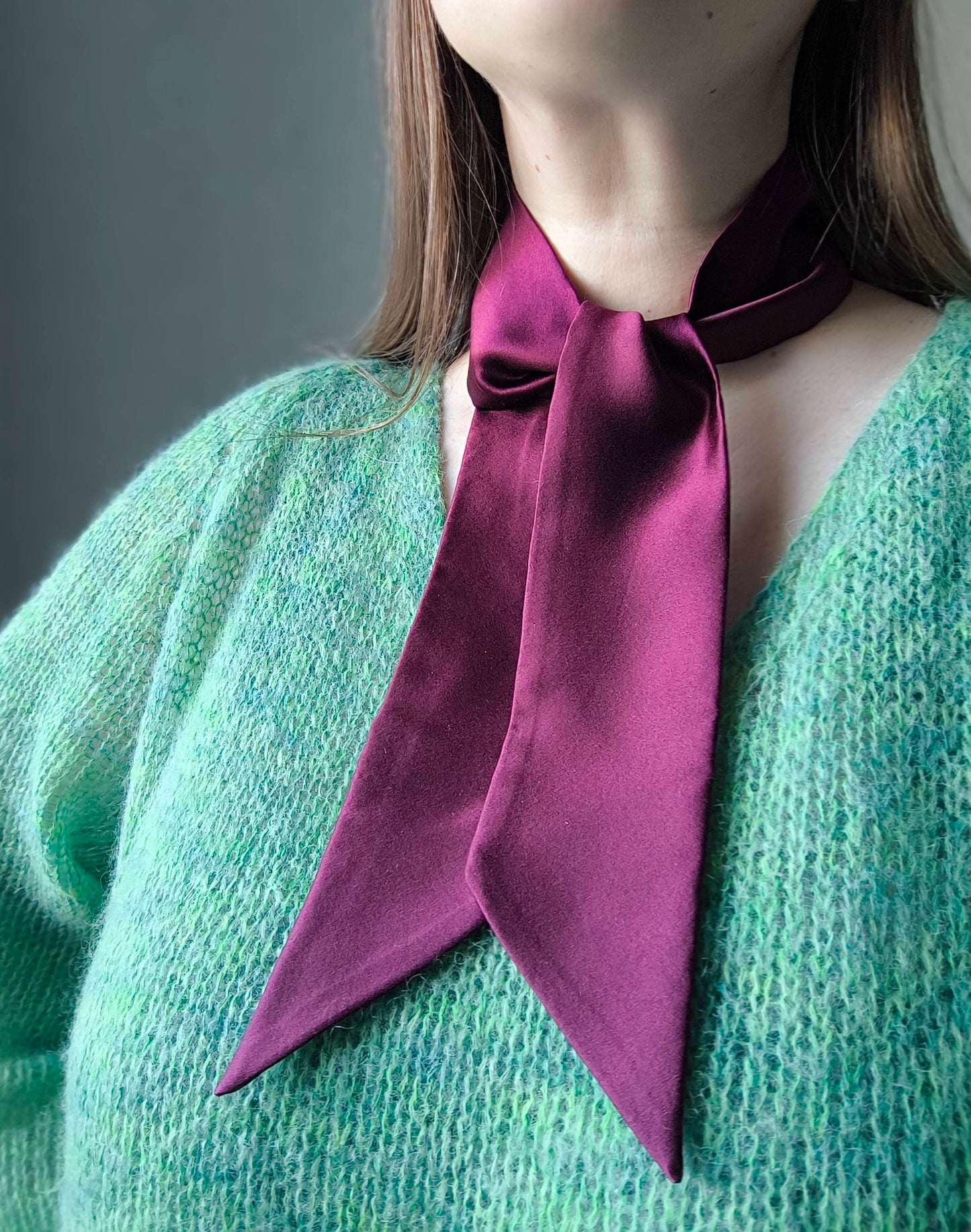 Silk Skinny Scarf, Short  Bordeaux