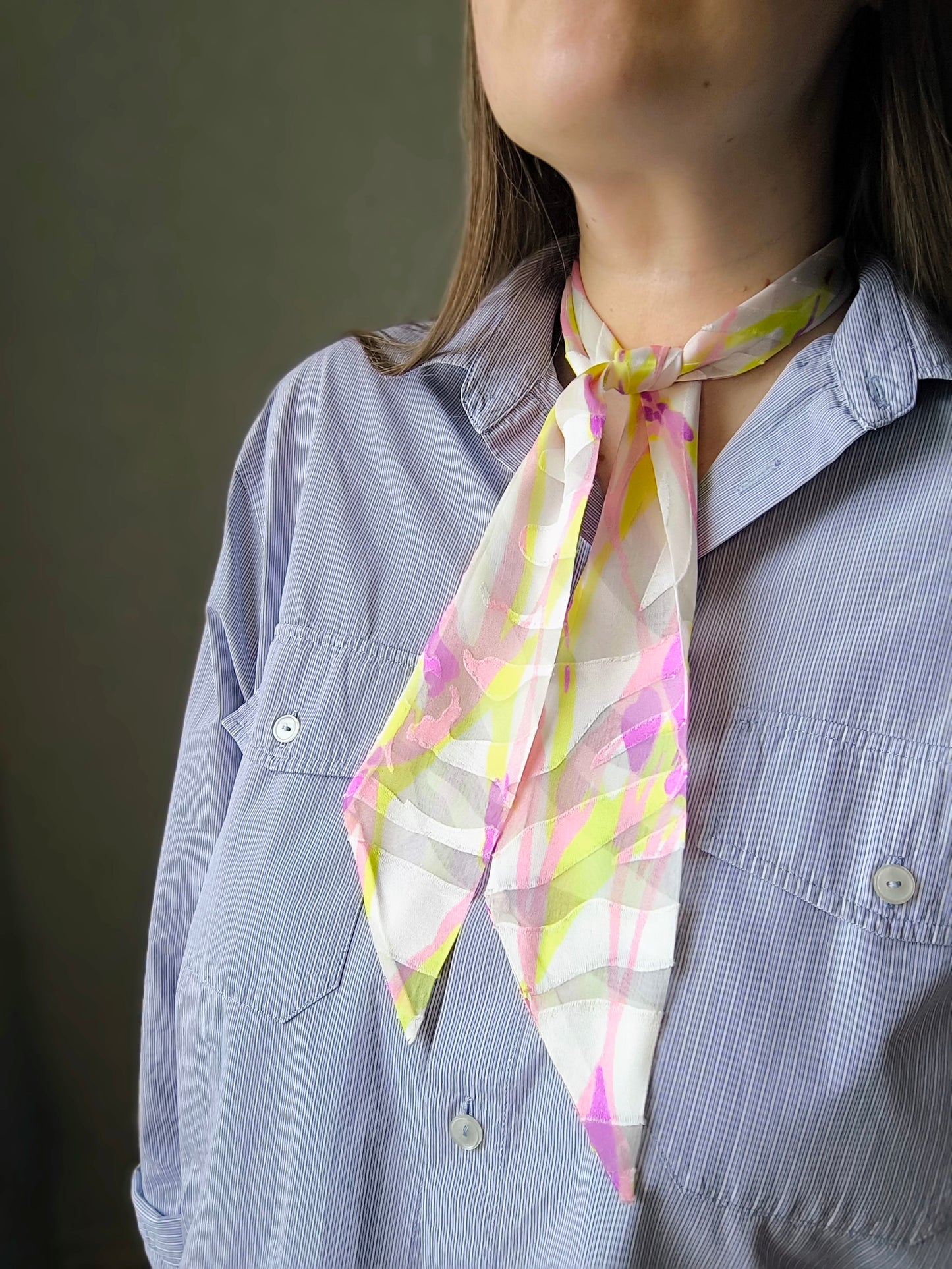 Silk Devore Skinny Scarf, Short "Sunrise"