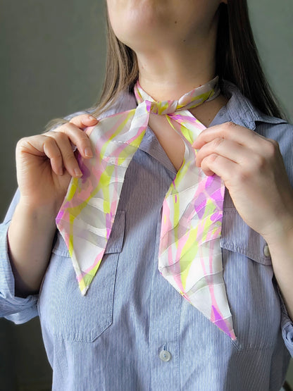 Silk Devore Skinny Scarf, Short "Sunrise"