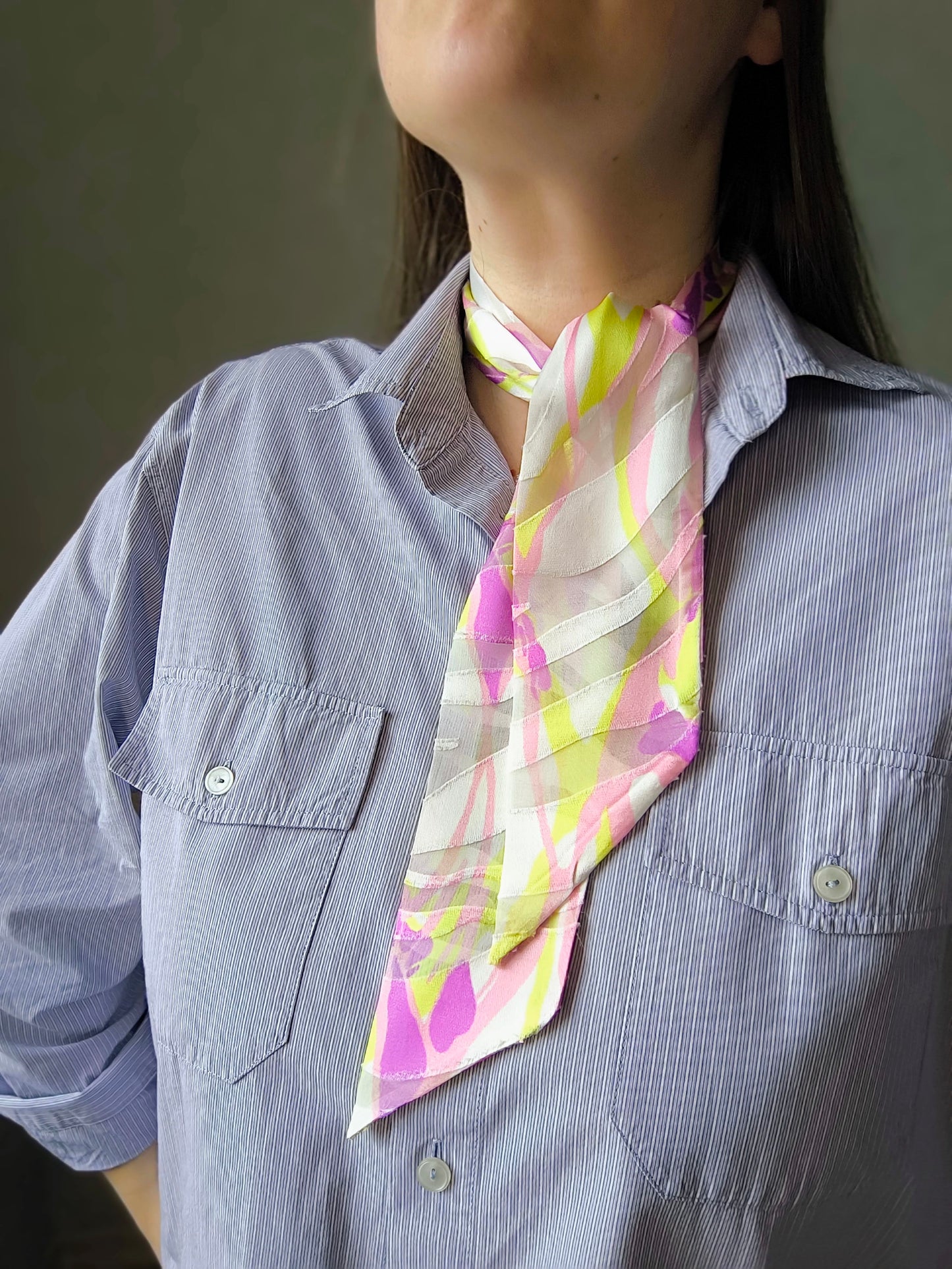 Silk Devore Skinny Scarf, Short "Sunrise"