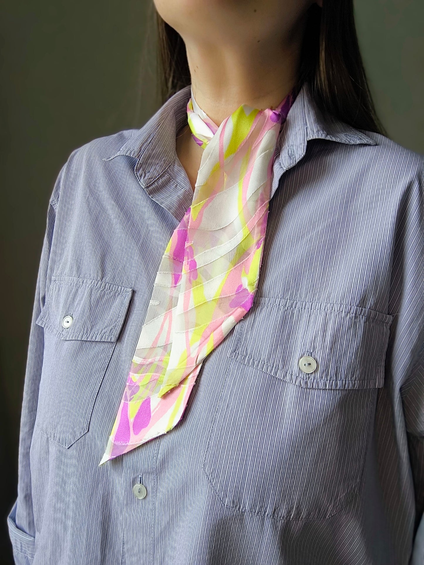 Silk Devore Skinny Scarf, Short "Sunrise"