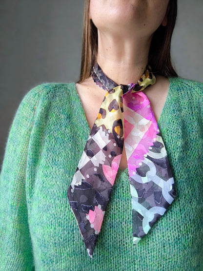 Silk Devore Skinny Scarf, Short "Abigail-1"