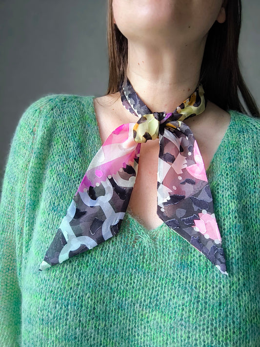 Silk Devore Skinny Scarf, Short "Abigail-1"