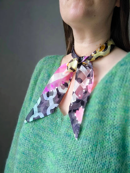 Silk Devore Skinny Scarf, Short "Abigail-1"