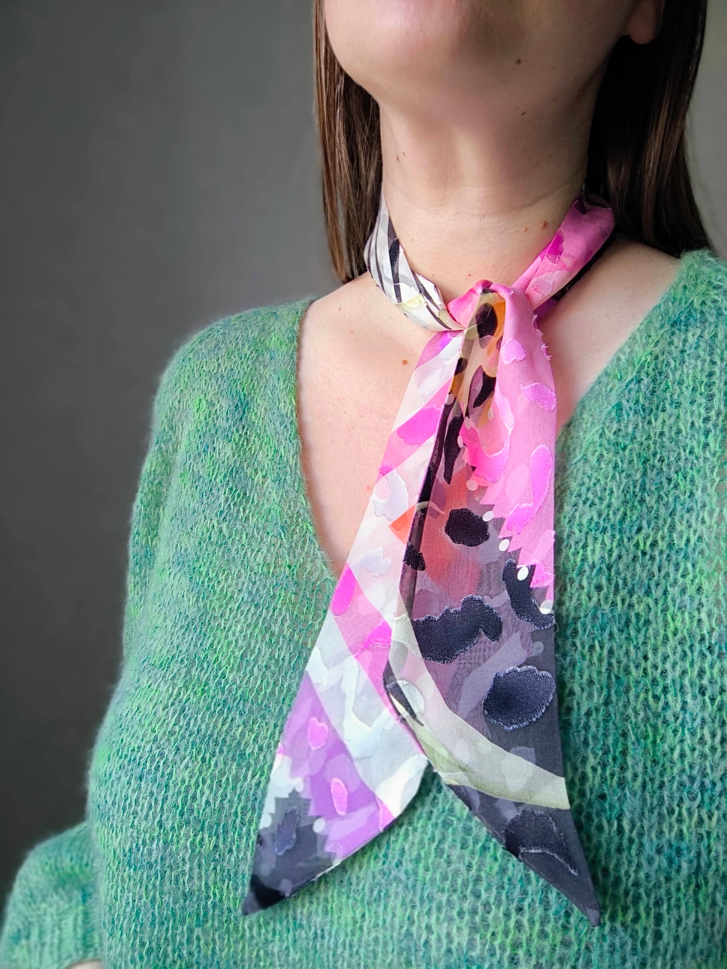 Silk Devore Skinny Scarf, Short "Abigail-2"