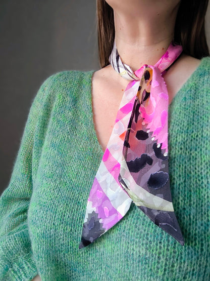 Silk Devore Skinny Scarf, Short "Abigail-2"