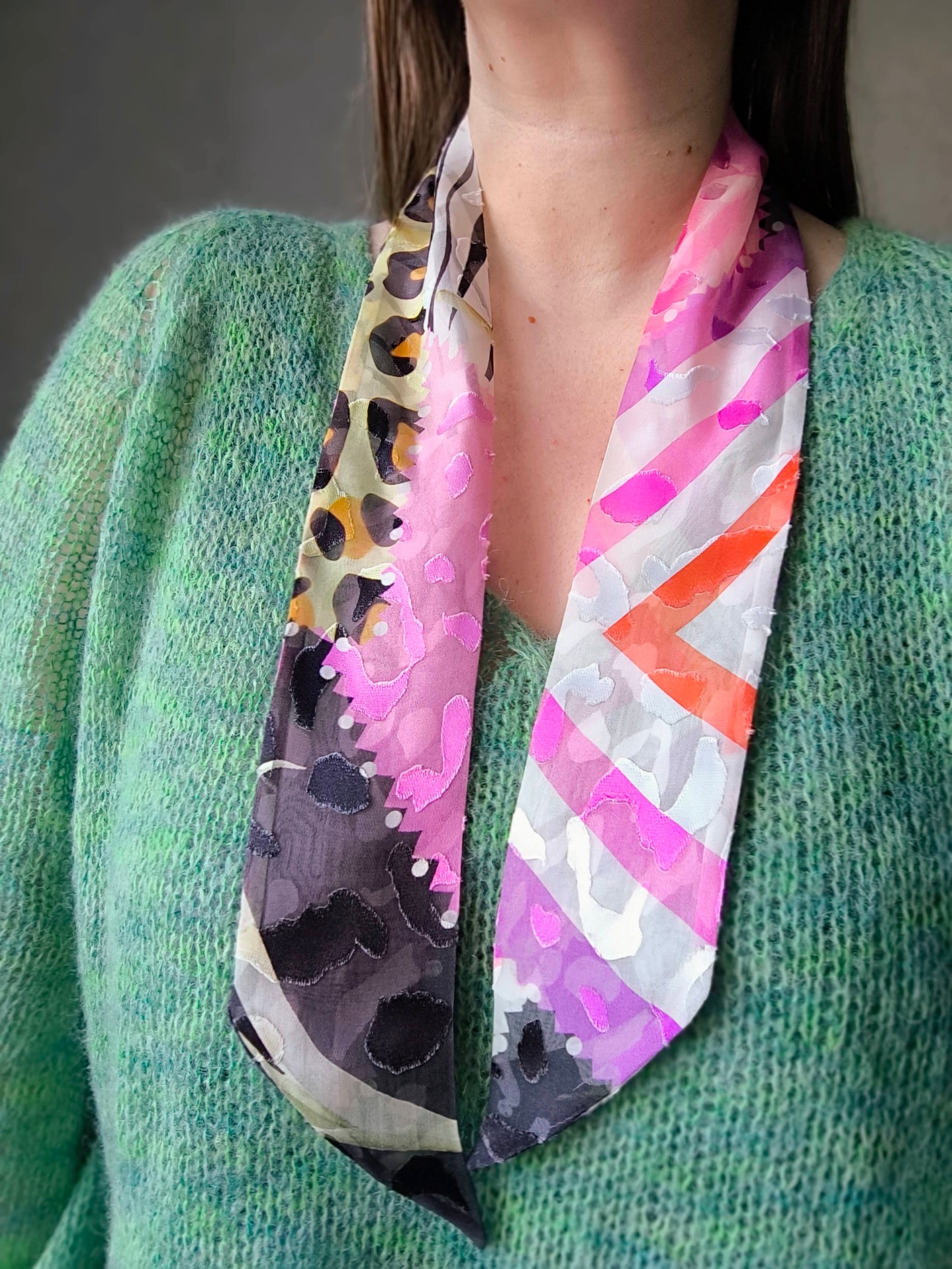 Silk Devore Skinny Scarf, Short "Abigail-2"