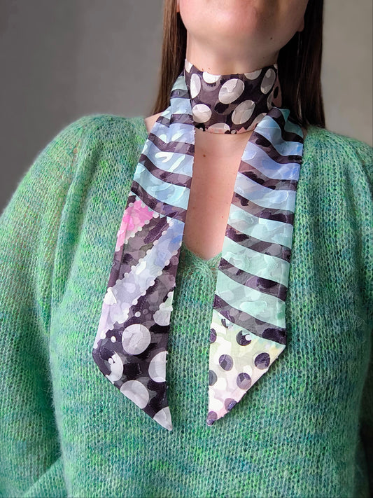 Silk Devore Skinny Scarf, Long "Abigail-3"