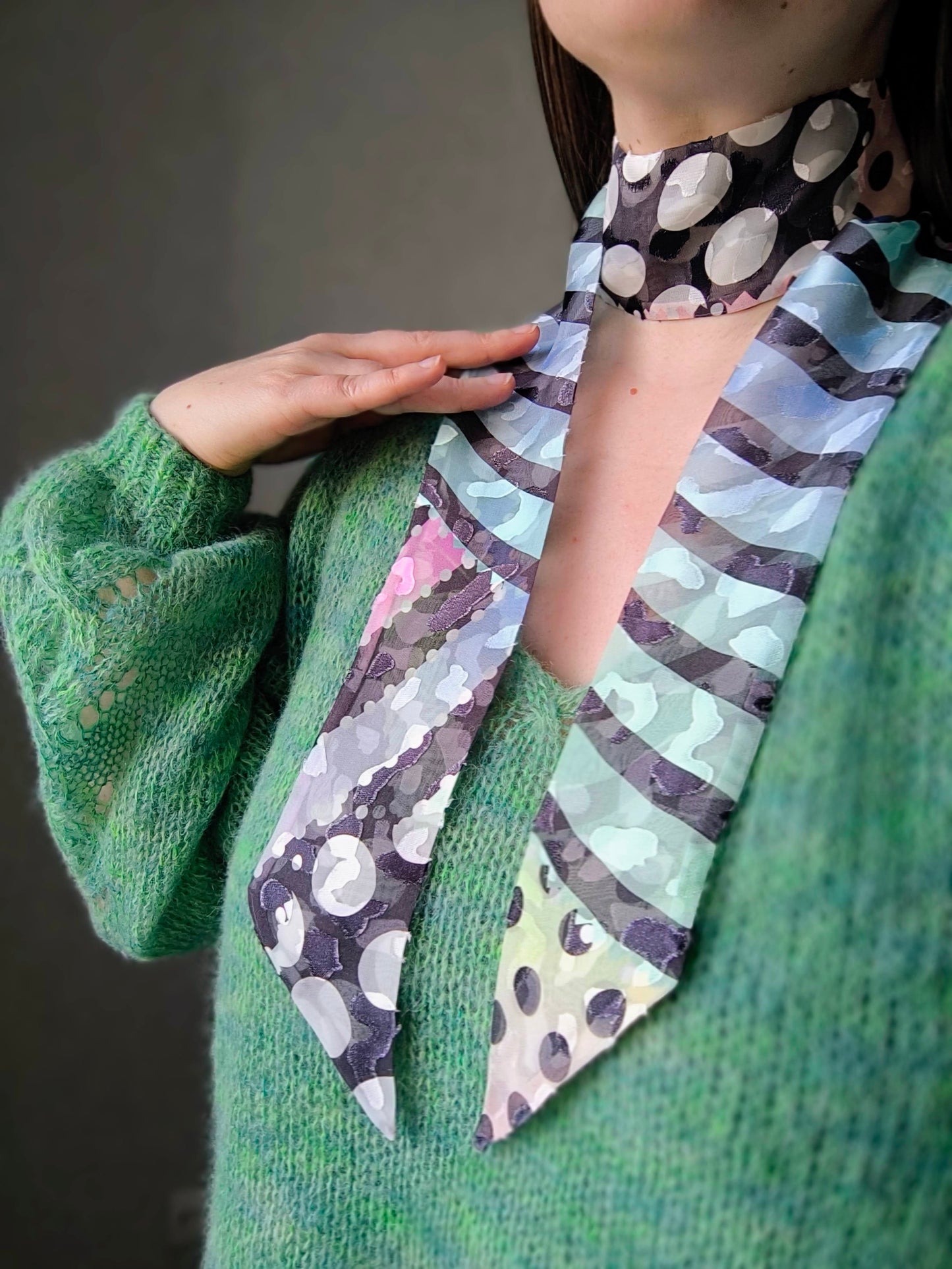 Silk Devore Skinny Scarf, Long "Abigail-3"