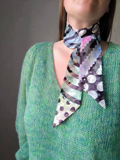 Silk Devore Skinny Scarf, Long "Abigail-3"