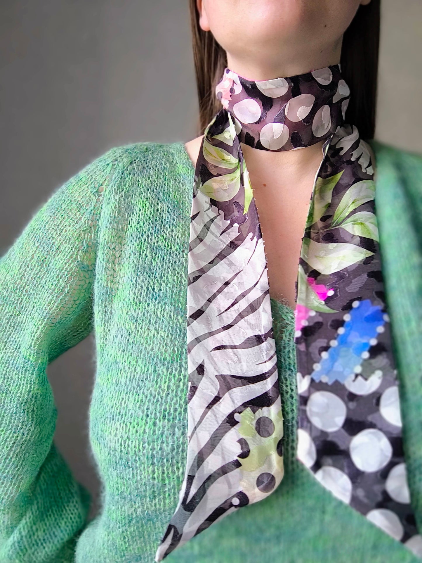 Silk Devore Skinny Scarf, Long "Abigail-4"