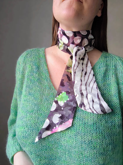 Silk Devore Skinny Scarf, Long "Abigail-4"