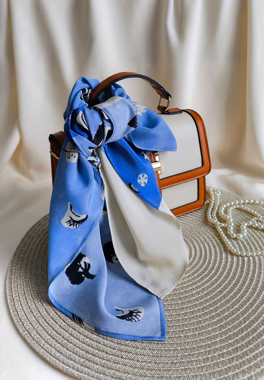 Silk Crepe Scarf, Square Blue 60x60 cm