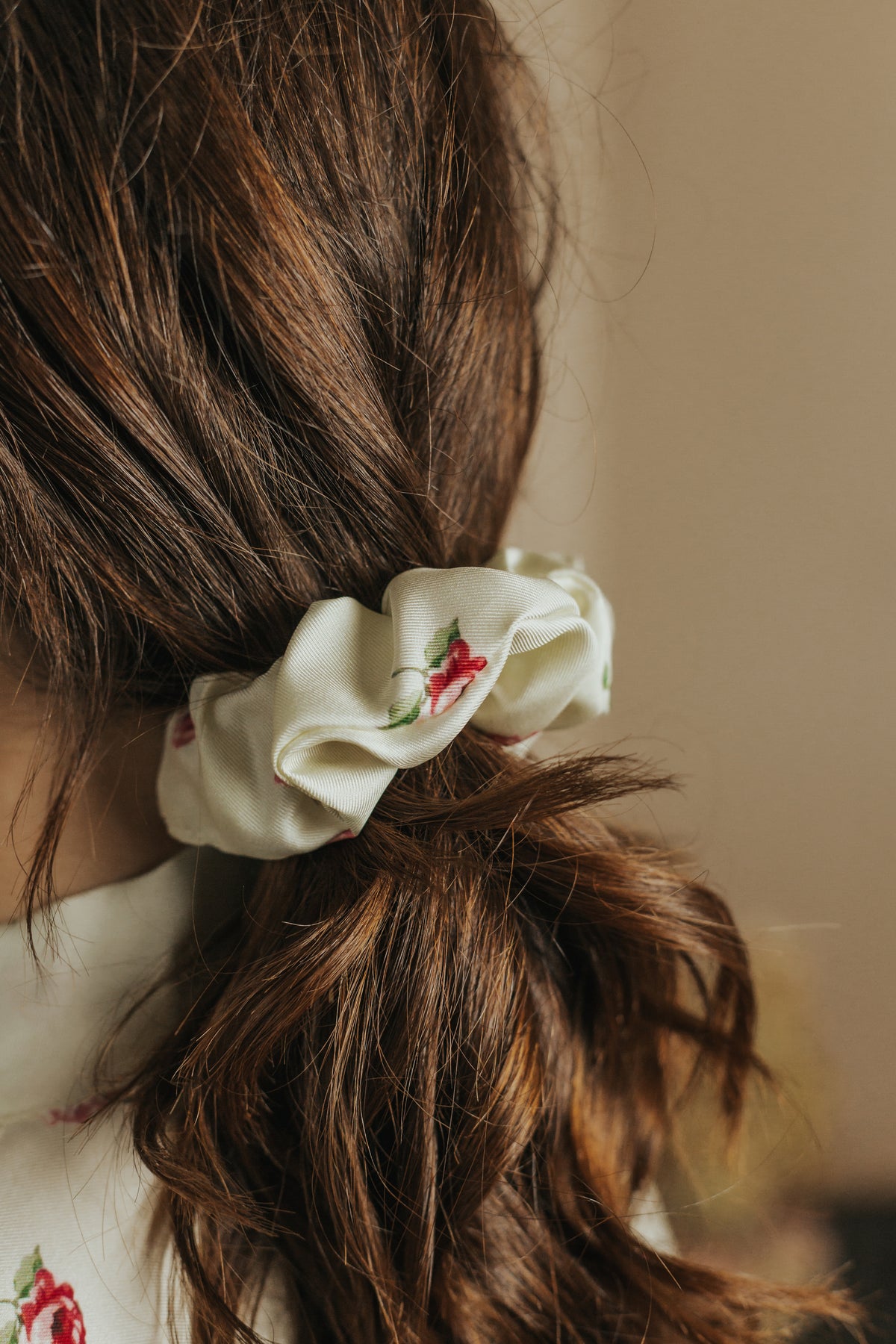 Silk hair scrunchie, Rose pattern