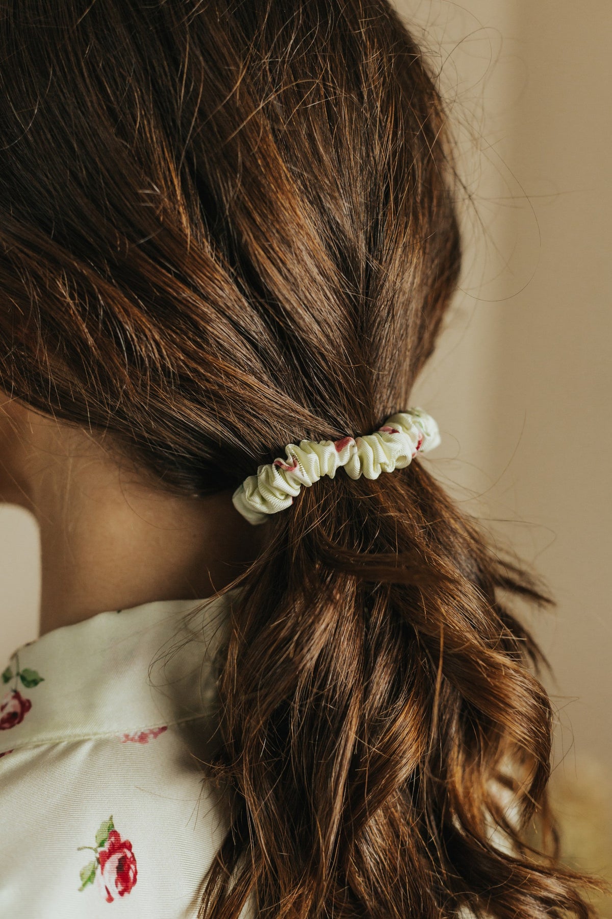 Silk hair scrunchie, Rose pattern