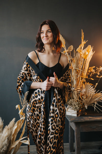 Leopard Print Silk Robe