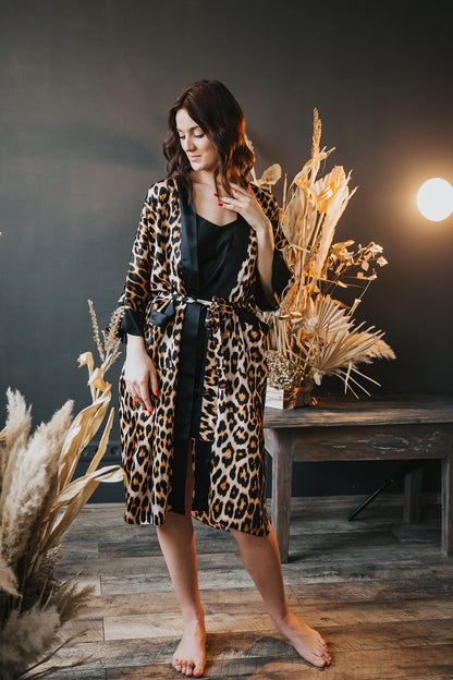 Leopard Print Silk Robe