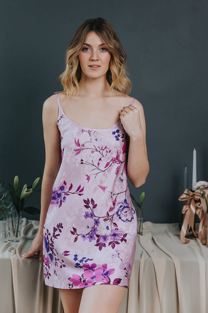 Silk nightgown with Floral Pattern, Lavender