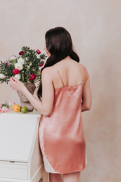Silk nightgown with lace, Rose Pink - Sample sale