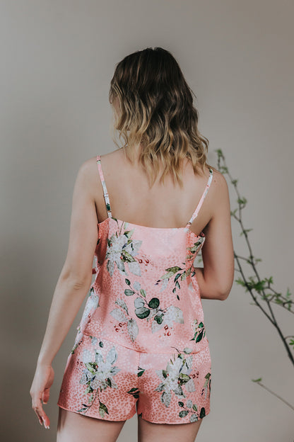 Silk pajama with Floral Pattern, Peach