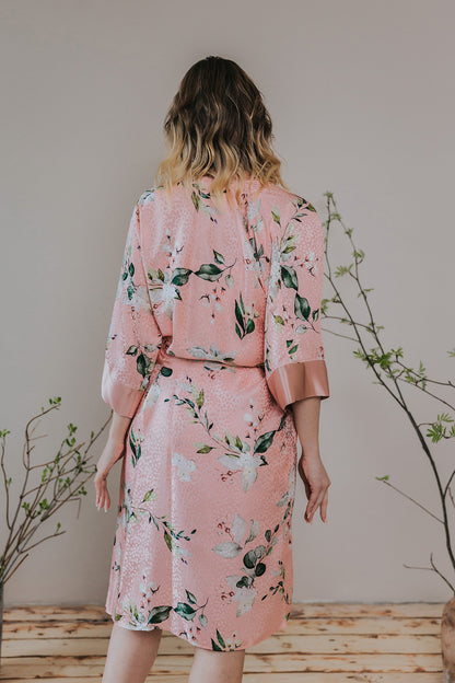 Kimono style long Robe with Pockets, Peach
