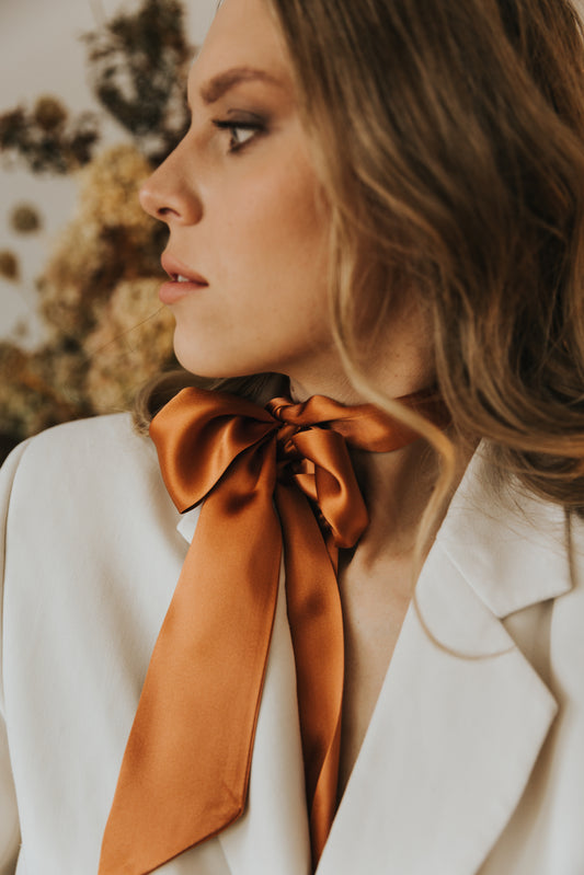 Silk Ribbon/ Neck and Hair Scarf, Long Copper color