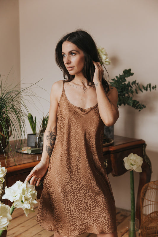 Silk nightgown "Mia", Caramel color