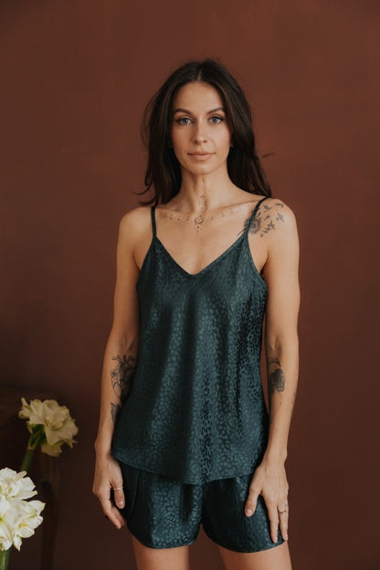 Silk pajamas with shorts "Mia", Forest Green