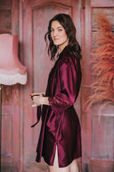 Silk robe with lace, Bordeaux