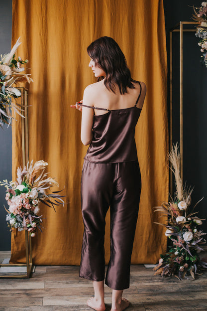 Silk pajama with pants, Brown