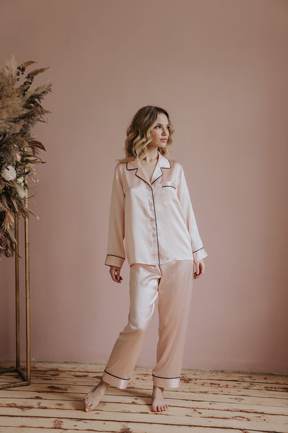 Pajama with long pants Amelia, Powder Pink