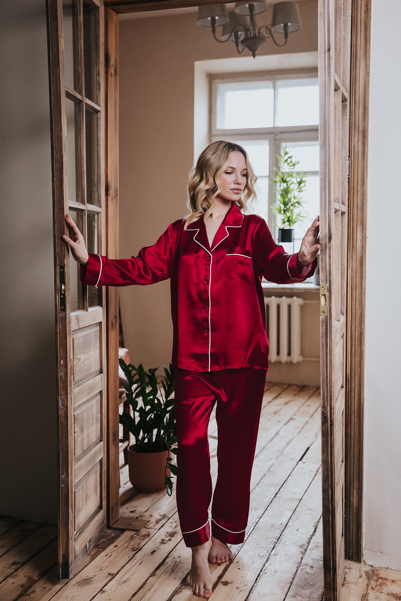 Pajama with long pants Amelia, Vine Red