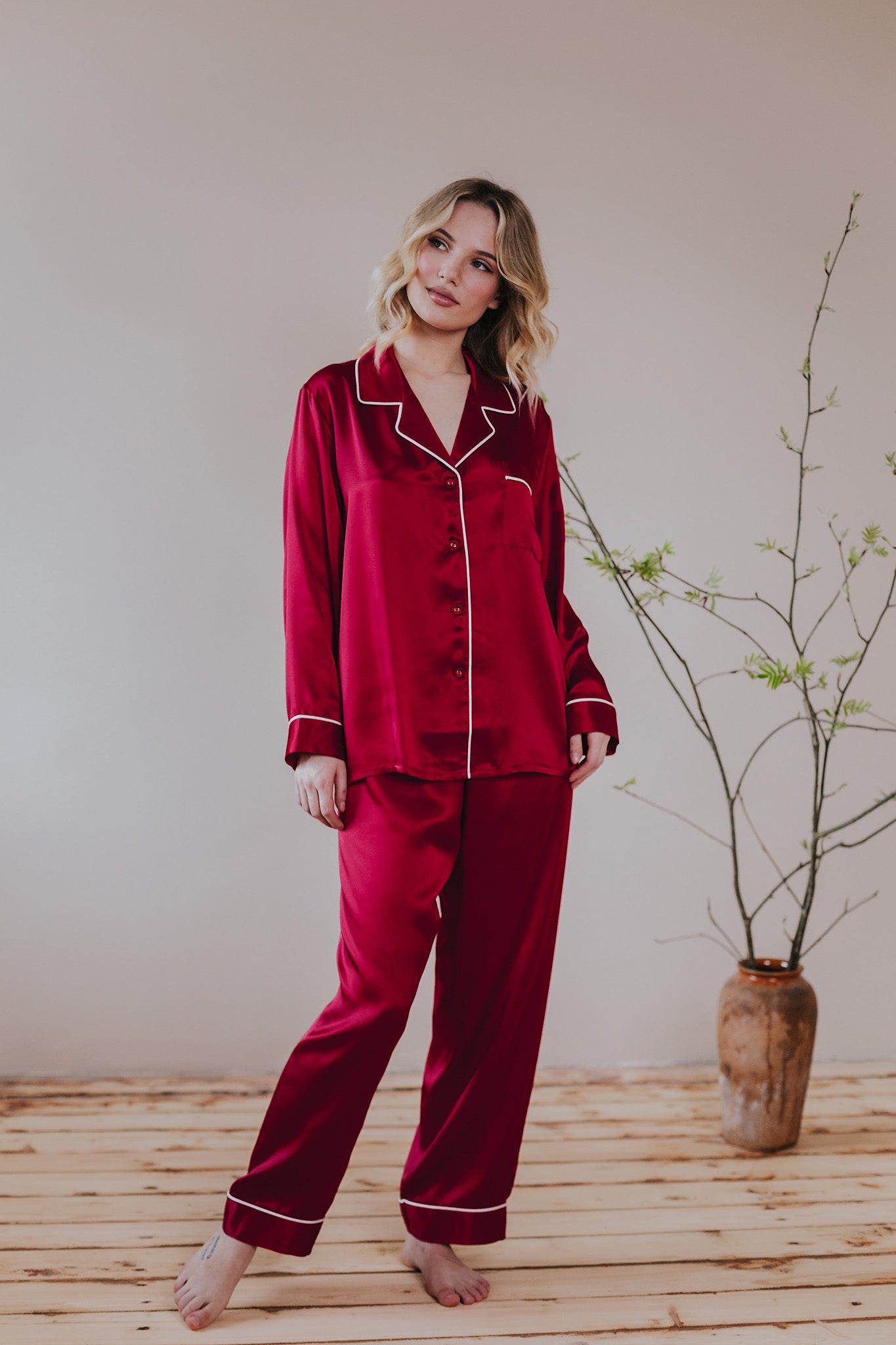 Pajama with long pants Amelia, Vine Red