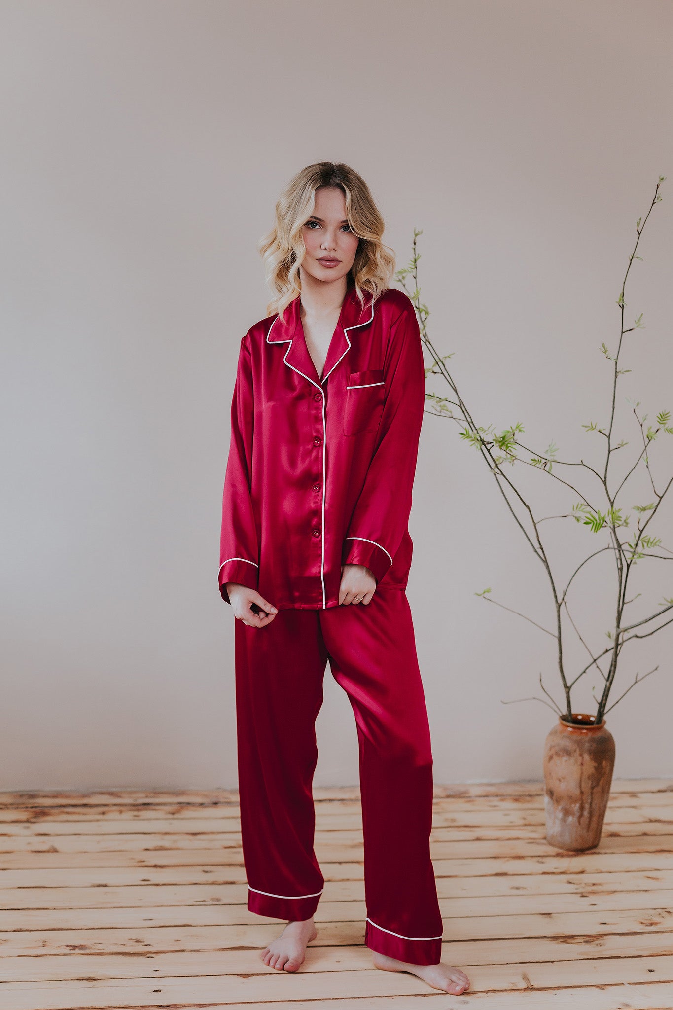 Pajama with long pants Amelia, Vine Red