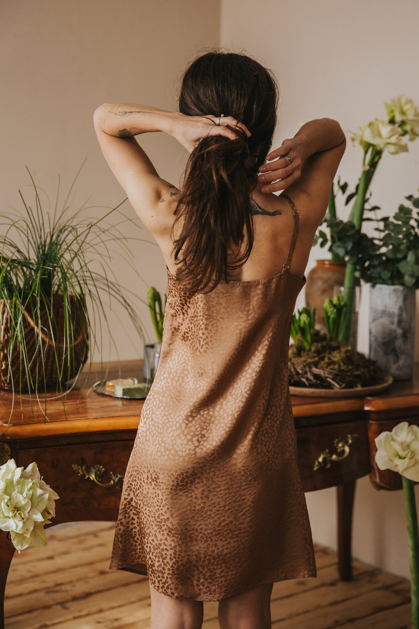 Silk nightgown "Mia", Caramel color