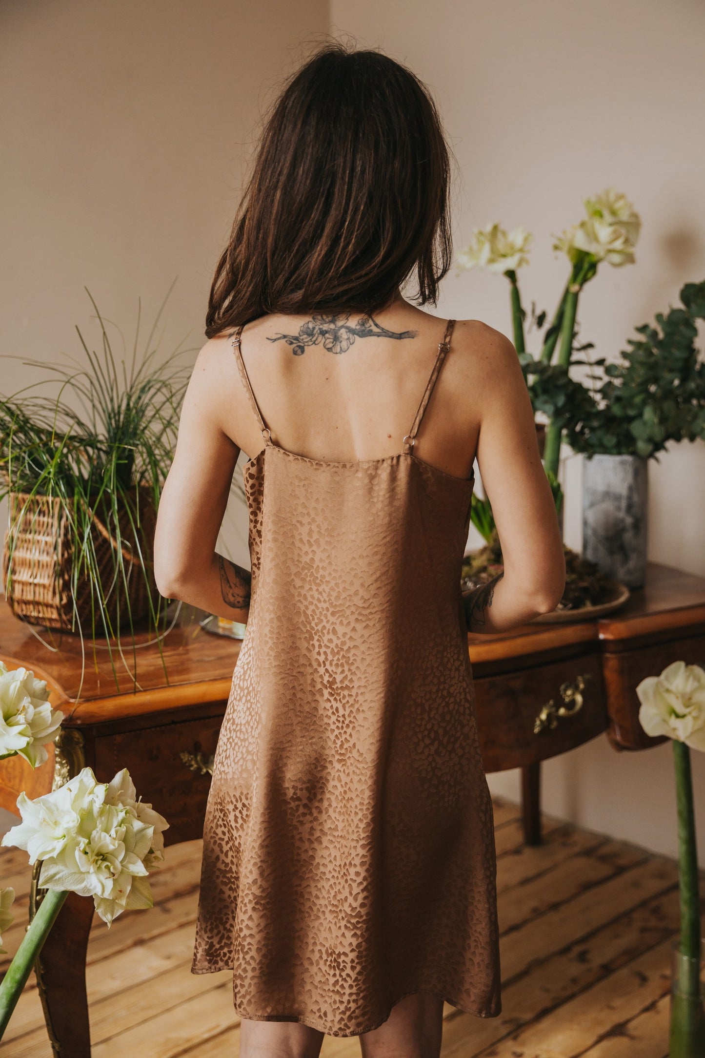 Silk nightgown "Mia", Caramel color