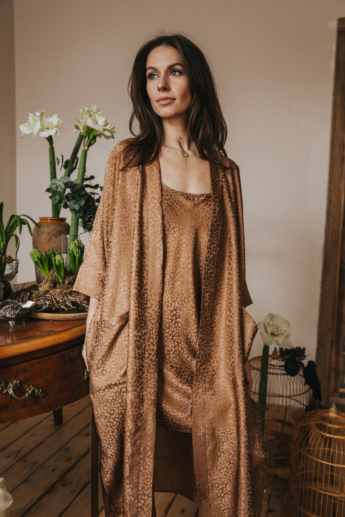 Silk nightgown "Mia", Caramel color