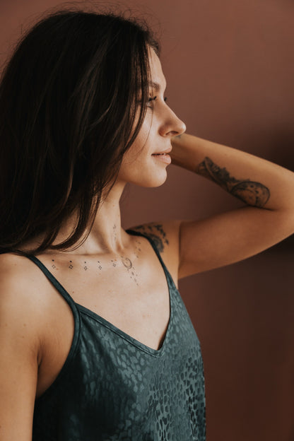 Silk pajamas with shorts "Mia", Forest Green