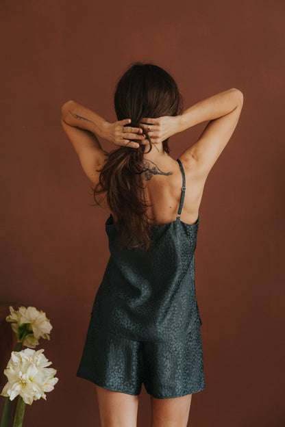 Silk pajamas with shorts "Mia", Forest Green