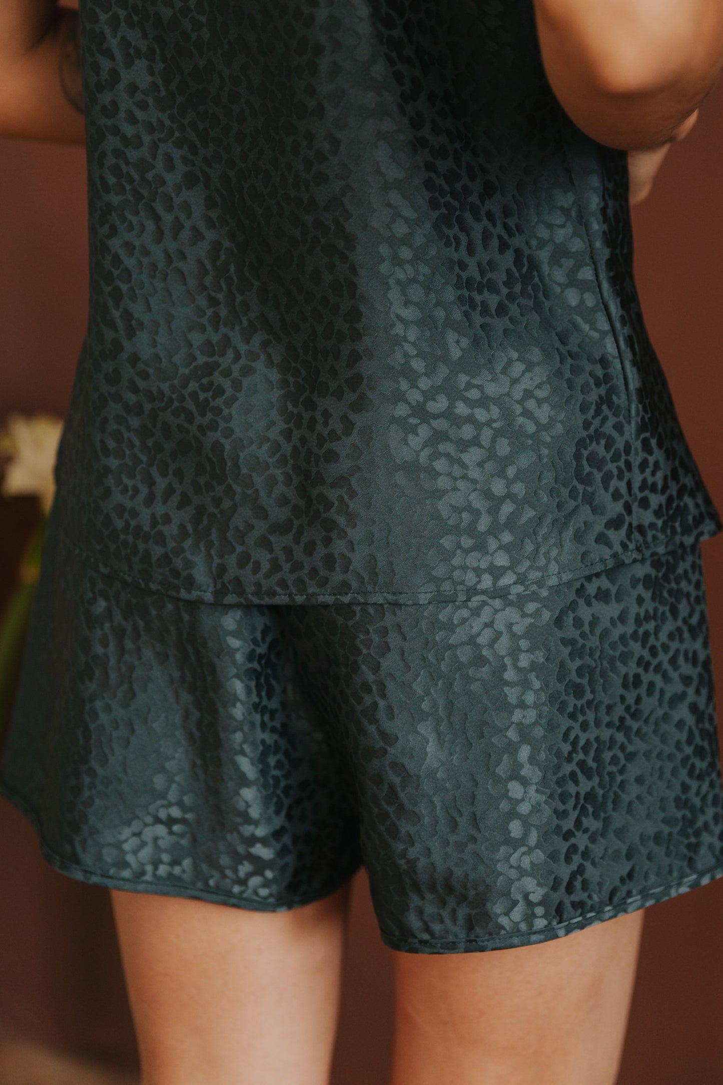 Silk pajamas with shorts "Mia", Forest Green